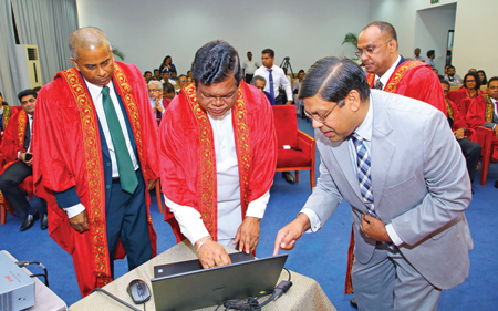 Minister of Transport, Highways and Mass Media Dr. Bandula Gunawardena launching the Lake House Media Academy website