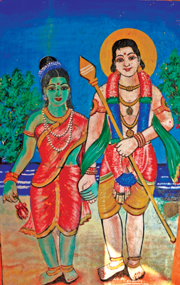 The Skanda Kumara and Valli Amma – a painting from the Okanda Devale at Okanda, Kumana