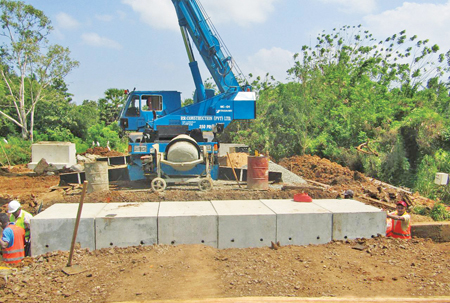 The construction of a concrete drain which will be under the rail tracks