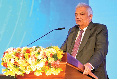 President Ranil Wickremesinghe delivers the keynote address at the conference on Digital Public Infrastructure (DPI) in Colombo