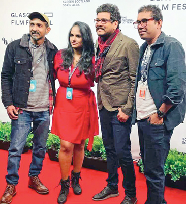 Thusitha Laknath, Hiranya Perera, Ilango Ram and Madhura Prabhashwara at the Glasgow International Film Festival red carpet