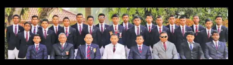 Kingswood College: Front row from left: Nenuka Dissanayake (Captain), Tissa Wijerathna (Director of Cricket), Lakshman Thilakarathna (POG), Namal Chandanakumara (Principal), Asala Jayarathna (MIC), Suresh Pieris (Head Coach), Hishara Bandara (Asst Coach), Kavija Gamage (Vice Capt). Standing from left: Yosath Abeykoon, Pamiditha Bandara, Aadhil Sheriff, Sadeesha Ratnayake, Hasith Gunasekara, Chanul Kodithuwakku, Barana Ratnayake, Amesh Rupasinghe, Kenula Philiyanga, Amiru Amunupura, Rizwan Razak, Damitha Ratnayake, Raneesh Herath, Upadhi Jayawardhana, Dilshan Weerawansha, Nadeesha Bandaranayake, Sandaruwan Nawarathna, Gauranga Bandara