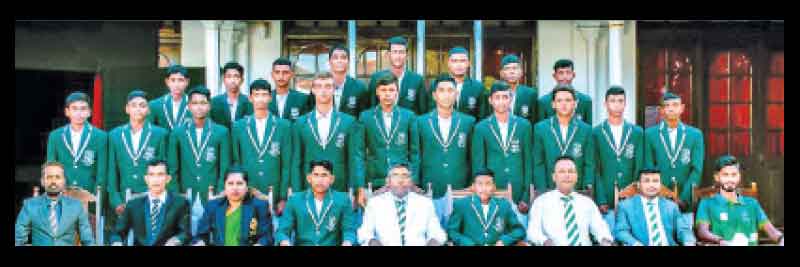 St Servatius College front row from left: Priyantha Abeysekera (coach), PIW Jayasekera (head coach), Ruvini Rubesinghe (Prefect of Games), Diniru Abeywickremesinghe (Captain), HKLB Virajith (Principal), Vishwa Supun (Vice Captain), Indika Deerasinghe (Vice Principal), W Hansa Sandaruwan (master in charge), Charith Dayarathna (assistant coach). Middle row from left: Binal Nethmaka, Raveen Kavintha, Viran Chamuditha, Ahamad Sajid, Ivan Zholobitskyi, Chamarindu Nethsara, Risinu Kithmuka, Chalana Indusha, Sunny Perera, Heshan Madushanka, Samiru Gimhan. Back row from left: Nethmal Bandara, Praveen Madushanka, Shalindu Nadushan, Gevin Sasanka, Oshada Nawarathne, Sanju Dilshan, Chamod Mihiranga, Praneeth Mihiranga