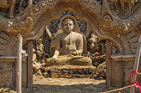 When the water level drops, a Buddha statue emerges from the bottom of the reservoir