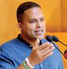 Minister of Tourism and Lands and Minister of Sports and Youth Affairs Harin Fernando addressing the gathering at the opening of the Cinnamon Museum