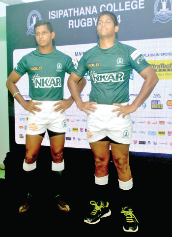 Isipathana players Tehan Ranaweera and Abdullah Faiz sport their new rugby jersey Pic: Sudath Nishantha