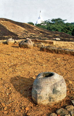 The stone ruins on the rocky boulder
