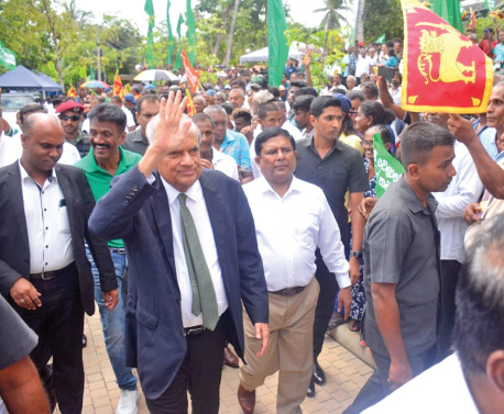 President Ranil Wickremesinghe arrives at the UNP Galle district Convention at Uluwitike, Galle yesterday