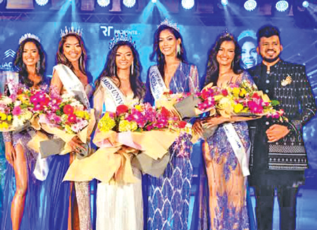 Nirmal Bandare with 2024 Miss Sri Lanka for Miss Universe pageant winners