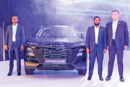 Ravindra Senaratne, Chief Operating Officer (COO) of Euro Motors (Pvt.) Ltd., Zameer Imtiaz, Executive Director, Euro Motors (Pvt.) Ltd., Alexander Chiu, Country Manager for Asia Pacific and Right-Hand Drive Region, Jetour International with the newly launched Jetour Dashing Model.