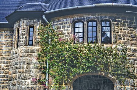 The front of the granite-stone built building
